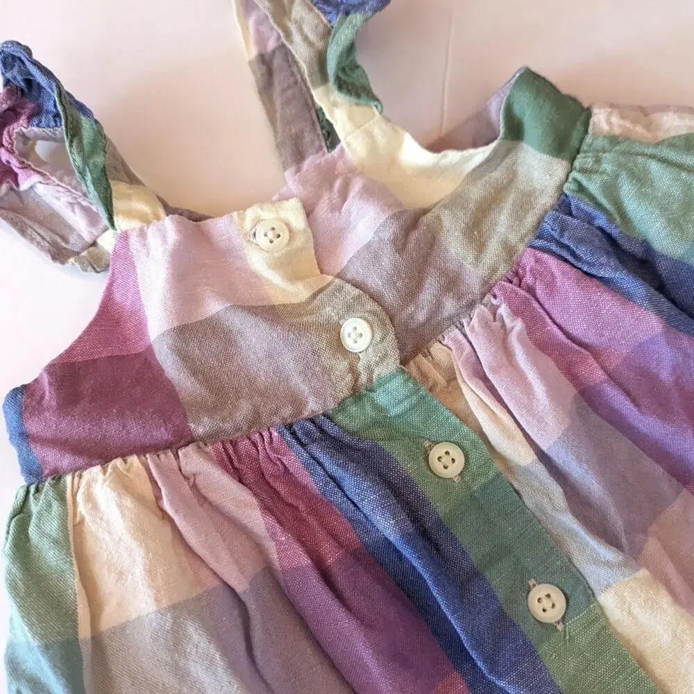 Baby Gap Sundress Girls Sz 12-18m Purple Plaid Linen Spring